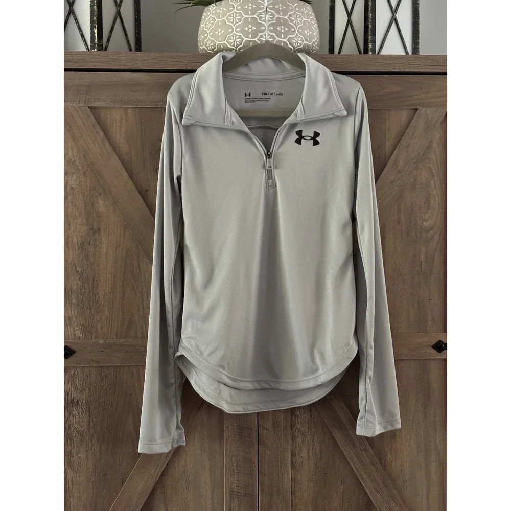 Under Armour Kids Gray 1/4 Zip Pullover Tech Long Sleeve Shirt Youth Small YSM